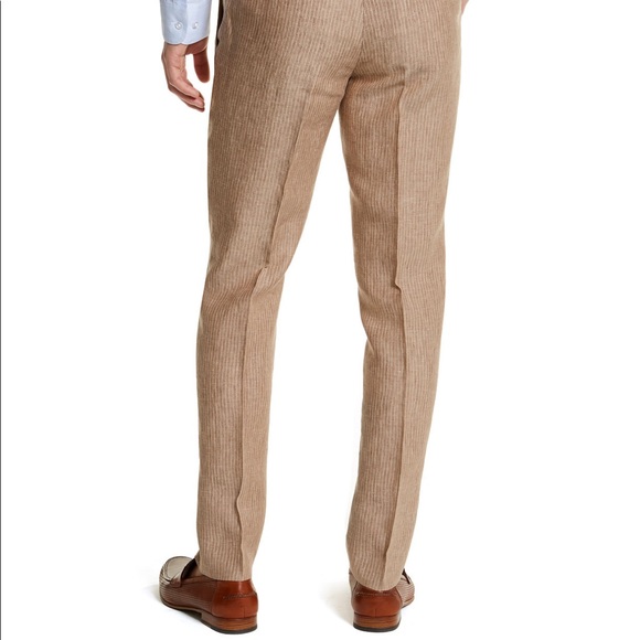 Bar III Men’s Slim Fit Tan Pinstripe Linen Suit Pants Created for Macy’s - Picture 2 of 10